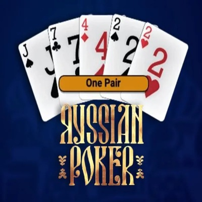 Russian Poker slot logo by OneTouch Games at Shuffle Casino